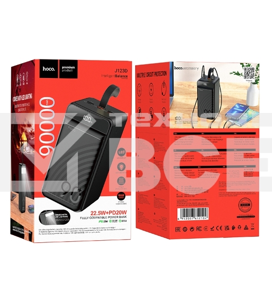 Портативный аккумулятор Hoco J123D, 90000мАч, 3A, с дисплеем, черный
