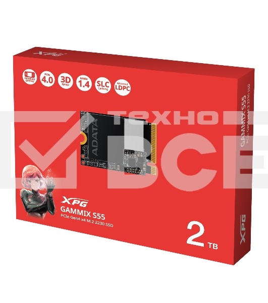 Накопитель SSD ADATA M.2 2230 2TB XPG GAMMIX S55 PCIe Gen4x4 with NVMe 5000/3700, 3D ТLC NAND