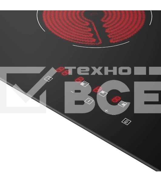 Варочная панель Monsher, High-Tech, Hi-Light, 45 см, 3 конфорки, 9 уровней мощности, сенсорное управление, автоматическое отключение, индикация остаточного тепла, таймер, черный