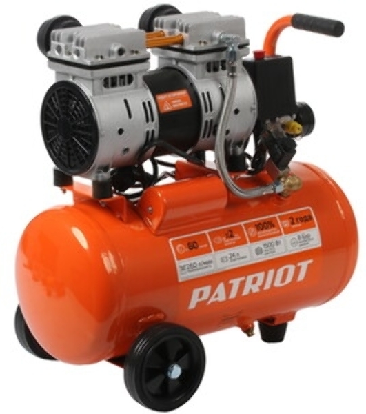 Компрессор поршневой безмасляный Patriot WO 24-260S, 260 л/мин, 8 бар, 1500 Вт, 24 л, быстросъемный 1/4'