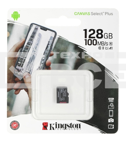 Флеш карта Kingston 128GB micSDXC Canvas Select Plus 100R A1 C10 Single Pack w/o ADP EAN: 740617299076