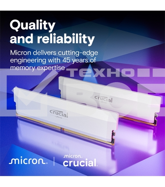 Оперативная память Crucial Pro Gaming by Micron, DDR5, 64GB (2x32GB), 6400 MHz, CL40, с радиатором, белый