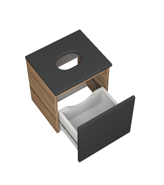 Тумба Bau Dream Blackwood 35 с ящиком, графит, раковина BAU Mini 24х24, смеситель для раковины высокий Hotel Black, черный