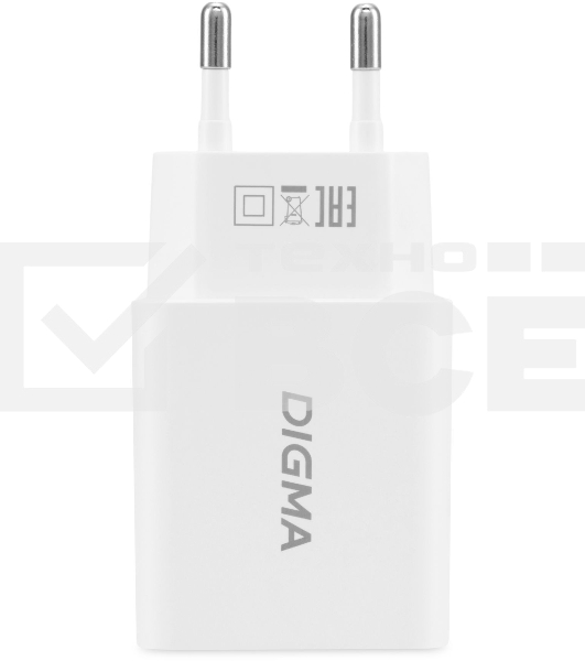 Сетевое зарядное устройство Digma DGW2D 20W 3A+1A (PD+QC) USB-C/USB-A универсальное белый