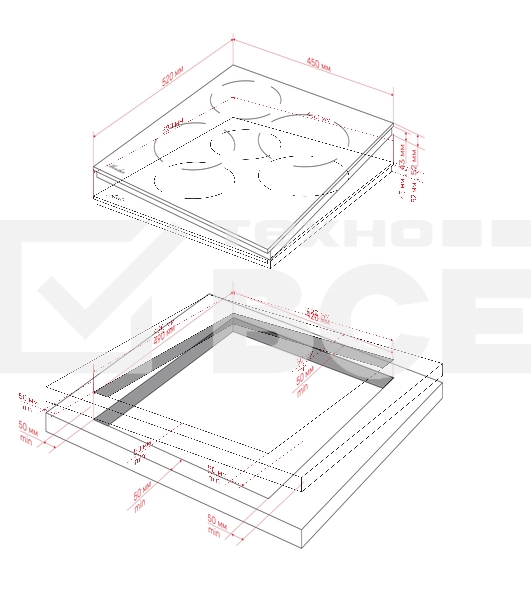 Варочная панель Monsher, High-Tech, Hi-Light, 45 см, 3 конфорки, 9 уровней мощности, сенсорное управление, автоматическое отключение, индикация остаточного тепла, таймер, черный
