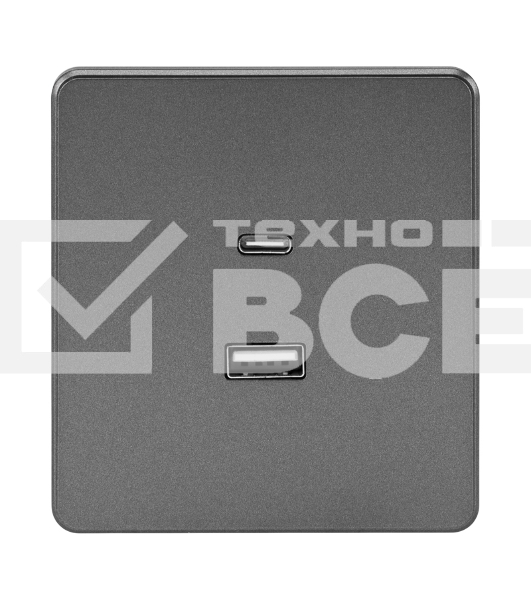 Розетка Kranz ROUND USB-A+Type-C 3А с функцией быстрой зарядки титан