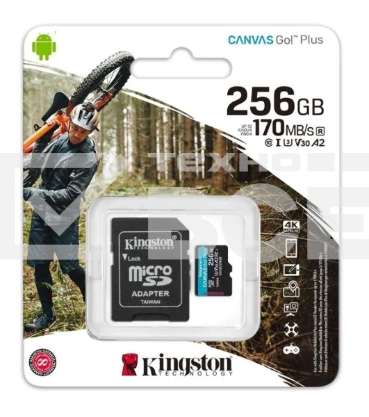 Карта памяти Kingston 256GB microSDXC Canvas Go Plus 170R A2 U3 V30 Card + ADP EAN: 740617301250