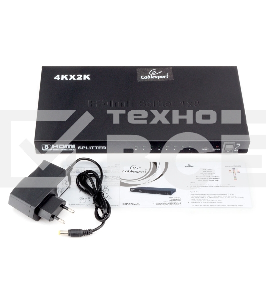 Разветвитель HDMI Cablexpert DSP-8PH4-03, HD19F/8x19F, 1 компьютер => 8 мониторов, Full-HD, 3D, 1.4v, каскадируемый