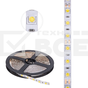 Лента LED 5 м 12 В 5050 4000 К IP23 60 LED/м для БП с клеммами LAMPER
