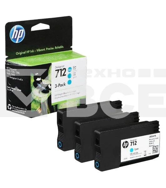 Картридж струйный HP 712 3ED77A голубой x3упак. (29мл) для HP DJ Т230/630