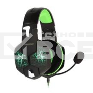 Гарнитура проводная игровая RUSH TAIPAN, динамики 50мм, велюровые амбушюры, вирт.звук 7.1, чер/зел (SBHG-3100)