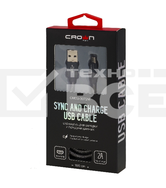 Кабель Crown USB - microUSB CMCU-3072M черный