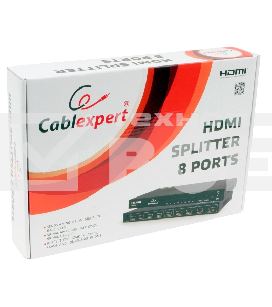 Разветвитель HDMI Cablexpert DSP-8PH4-03, HD19F/8x19F, 1 компьютер => 8 мониторов, Full-HD, 3D, 1.4v, каскадируемый