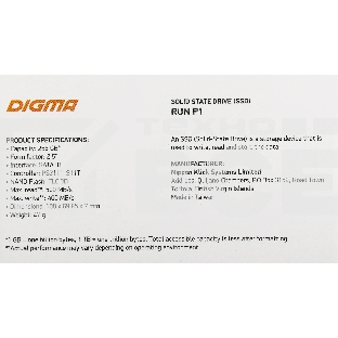 Накопитель SSD Digma Run P1, 256Gb, SATA III, 2.5