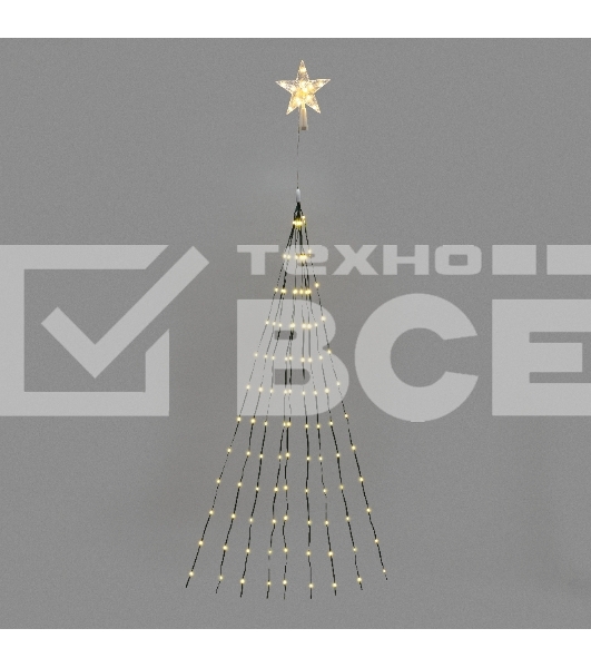 Гирлянда светодиодная из росы с макушкой на елку 9 нитей х 2м, 200LED, эффект водопада, теплый белый цвет, 230В NEON-NIGHT