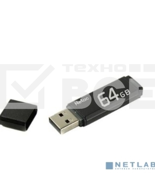 Флеш диск Netac U351 64Gb <NT03U351N-064G-20BK>, USB2.0, с колпачком, металлическая чёрная