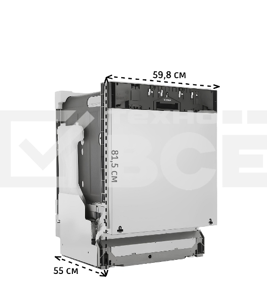 Встраиваемая посудомоечная машина Bosch SMV4EVX01E загрузка на 14 комплектов посуды, электронное управление, 6 программ, 59.8x55x81.5 см, нержавеющая сталь цвет, сушка: с открыванием дверцы/с теплообменником, индикация на полу: луч
