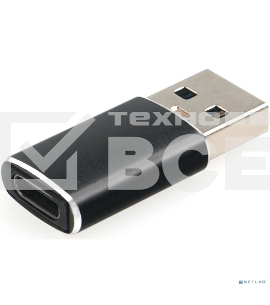 Переходник USB3.1 Cablexpert A-USB3.1-AMCF, AM/Type-C(F), 5 Гбит/с, QC3.0, метал.корпус, Pro, черный, пакет