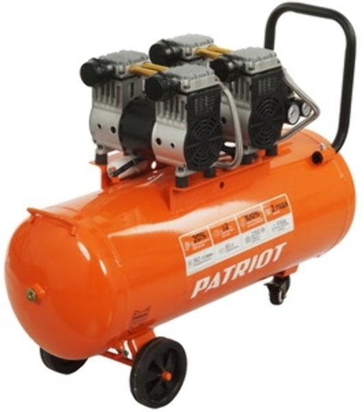 Компрессор поршневой безмасляный Patriot WO 80-360, 360 л/мин, 8 бар, 2200 Вт, 80 л, быстросъем и 'елочка' с вентилем