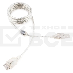 Кабель удлинитель USB2.0 Pro Cablexpert CCF-USB2-AMAF-TR-2M, AM/AF, 2м, экран, 2феррит.кольца, прозрачный, пакет, фото 1