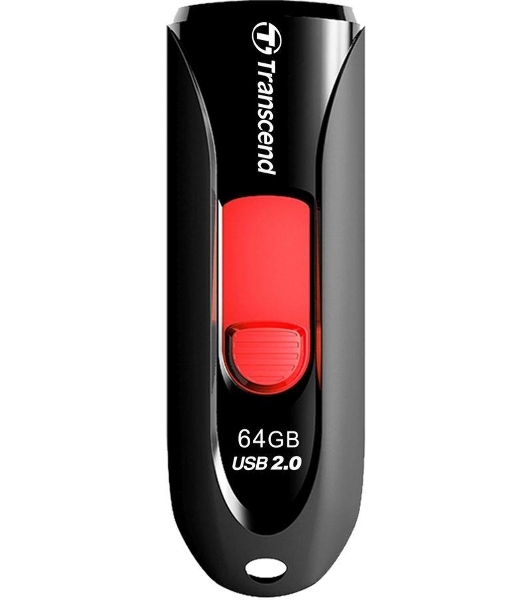 Флешка USB Transcend JetFlash 590 (TS64GJF590K), 64Gb, USB 2.0, R/W 25/15, черный/красный
