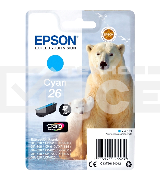 Картридж струйный Epson C13T26124012/C13T26124010 голубой для Epson XP-70 (300стр.)