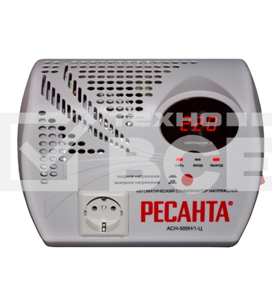 Стабилизатор напряжения Ресанта АСН- 500 Н/1-Ц 63/6/9 Стабилизатор {220В±8%, Габариты 260х200х110, Вес 2,6кг}