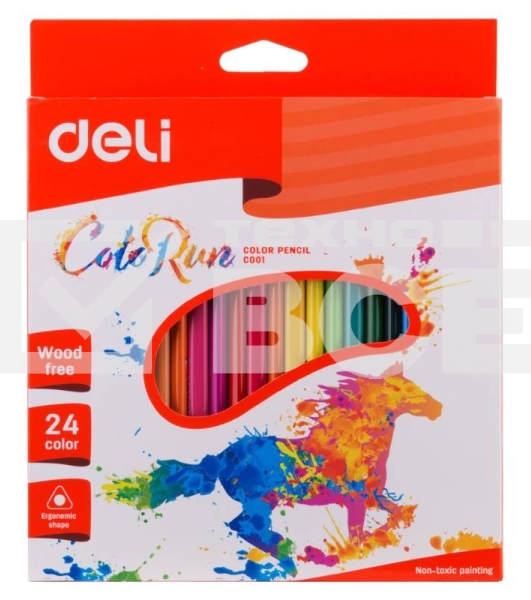 Карандаши цветные Deli ColoRun EC00120 трехгранные пластик 24цв. коробка/европод.