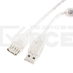 Кабель удлинитель USB2.0 Pro Cablexpert CCF-USB2-AMAF-TR-2M, AM/AF, 2м, экран, 2феррит.кольца, прозрачный, пакет, фото4