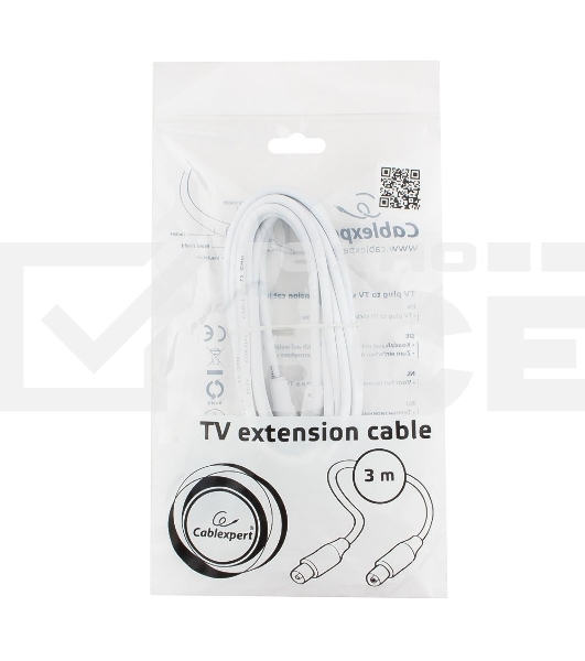 Кабель телевизионный Cablexpert CCV-515-W-3M, Coaxial M/F, белый, 3м