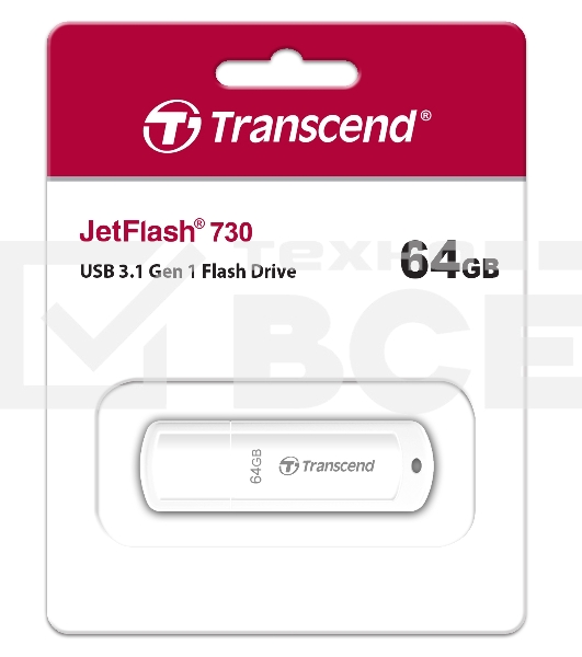 Флешка USB Transcend JetFlash 730 (TS64GJF730), 64Gb, USB 3.0, R/W 80/25, белый