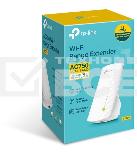 Усилитель Wi-Fi сигнала TP-Link AC750 OneMesh WiFi Range Extender, 300Mbps at 2.4G and 433Mbps at 5G, compact house with internal antennas, 1 10/100Mbps Ethernet port, WPS button for quick setup, Smart Indicator for best location, support OneMeshTMtechnol