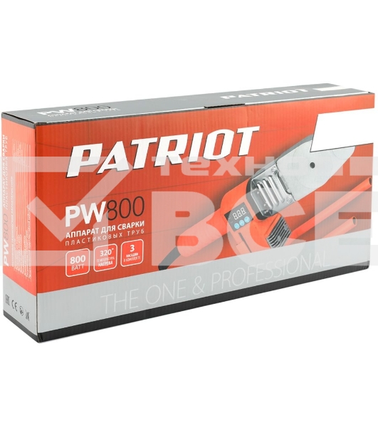 Аппарат для сварки пластиковых труб PATRIOT PW 800, 3 насадки, электронная регулировка, ЖК дисплей, 800W, кейс металл.