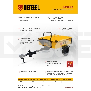 Прицеп для мотоблока TT-500, оцинк., груз. 500 кг, рег. сцепка, колеса 4.00-10, в упаковке  Denzel