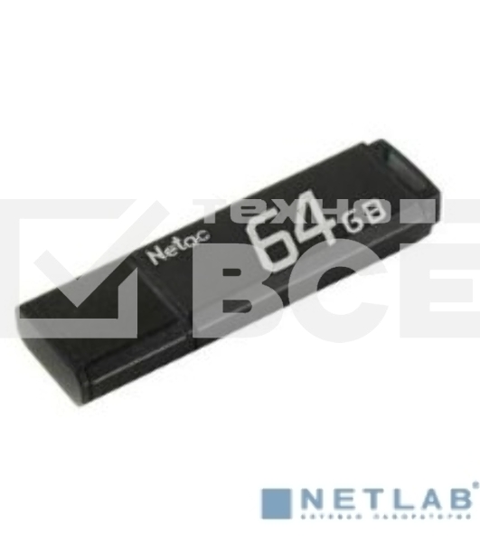 Флеш диск Netac U351 64Gb <NT03U351N-064G-20BK>, USB2.0, с колпачком, металлическая чёрная