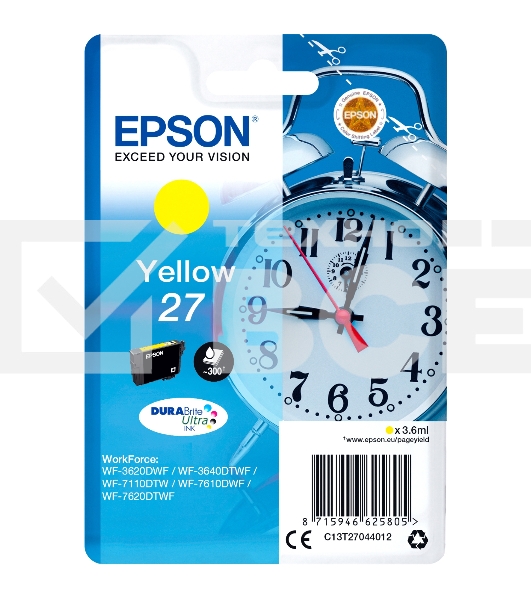 Картридж струйный Epson T2704 (C13T27044022/C13T27044020) желтый, 300 стр., для WF7110/7610/7620 (300стр.)