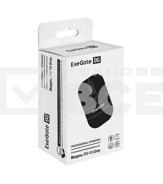 Мышь беспроводная ExeGate Professional Standard FG-10 черный, 1200 dpi, радиоканал, USB, кнопки - 4