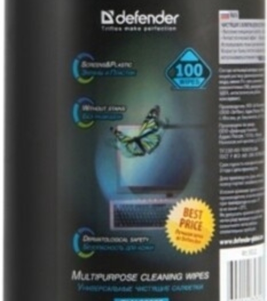 Чистящие салфетки Defender CLN ECO для экранов всех видов: ЭЛТ, ЖК, плазменными панелями/туба/100 шт/Россия