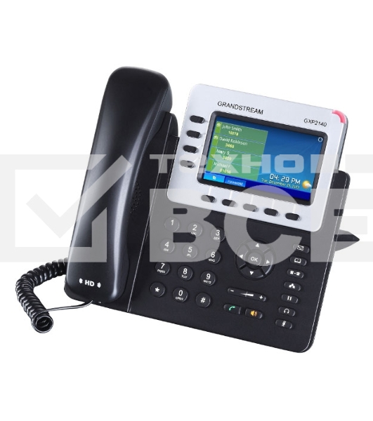 Телефон Grandstream GXP-2140, VoIP 2 Порта Ethernet 10/100/1000, 4 SIP линий, цветной TFT дисплей 480x272, HD Audio