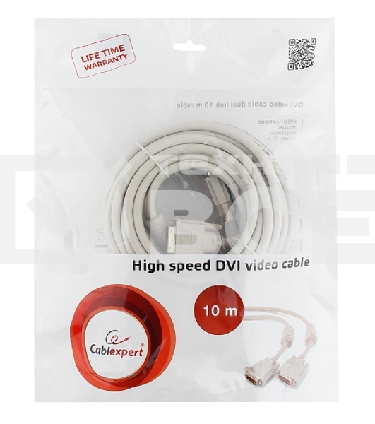 Кабель DVI-D dual link Gembird/Cablexpert CC-DVI2-10M, 25M/25M, 10м, экран, феррит.кольца, пакет