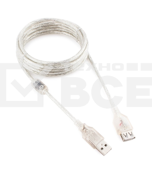 Кабель Cablexpert USB2.0 Pro, AM/AF, 3м, экран, 2 феррит.кольца, прозрачный (CCF-USB2-AMAF-TR-10)