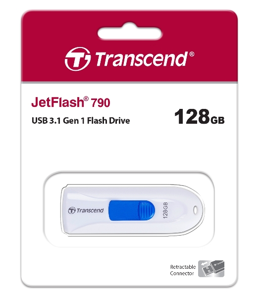 Флешка USB Transcend Jetflash 790 (TS128GJF790W), 128Gb, USB 3.0, R/W 90/40, белый