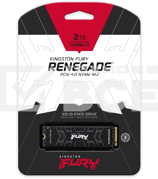 Накопитель SSD Kingston Fury Renegade SFYRD/2000G, 2 ТБ, M.2 2280, PCIe 4.0 x4, NVMe, R/W 7300/7000, с радиатором