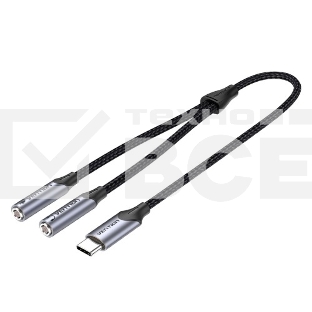 Переходник-разветвитель Vention гибкий USB-C M/Jack 3.5 mm F x 2 (Аудио+Микрофон) - 0.3м