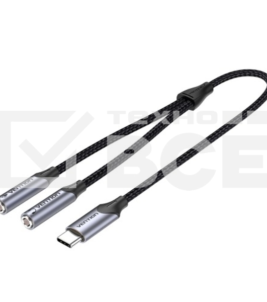 Переходник-разветвитель Vention гибкий USB-C M/Jack 3.5 mm F x 2 (Аудио+Микрофон) - 0.3м