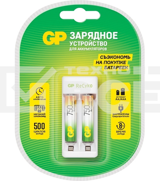 Зарядное устройство GP Rechargeable E211/75AAAHCCS-2CR1 AA/AAA NiMH 750mAh (2шт) блистер