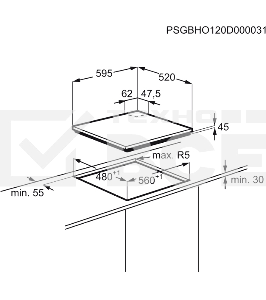 Газовая варочная панель Electrolux KGG6456K черный