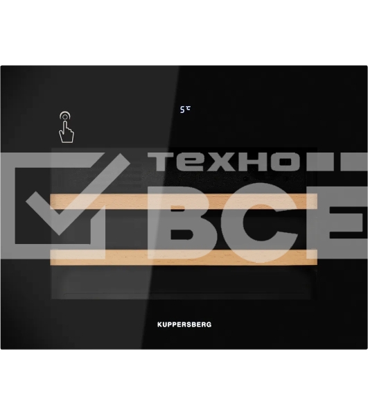 Винный шкаф Kuppersberg RBW 46, встраиваемый, High-Tech, объем 62 л, вместимость 28 бутылок, диапазон температуры 5-20 градусов, сенсорное открытие двери, 2 полки из бука, LCD дисплей, уровень шума 40 дБ, черный