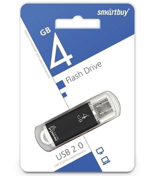 Флешка USB Smartbuy V-Cut black (SB4GbVC-K), 4Gb, USB 2.0, R/W 25/15, черный