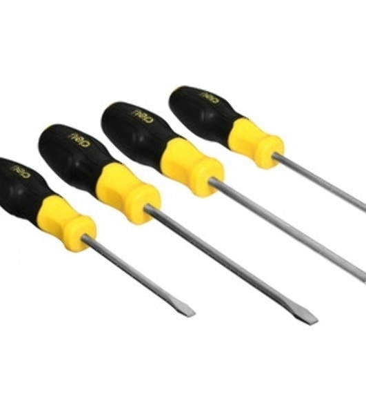 Набор отверток Deli DL630004N 4шт SL5x100 + SL6x150 + PH1x100 + PH2x150 сталь Cr-V, двухкомпонентная прорезиненная рукоять
